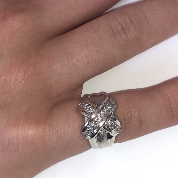 Bold Real Solid 18K (not 14K) White Gold Natural Diamond Custom X Wide Band Ring - Picture 2 of 15